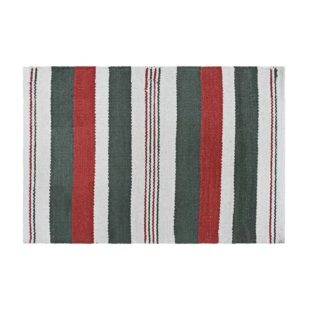 St. Nicholas Square Woven Holiday Plaid Throw Rug, Green Stripe, 24